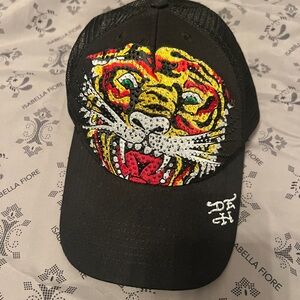 Ed Hardy Black Trucker Hat with Multicolor Sequin Tiger